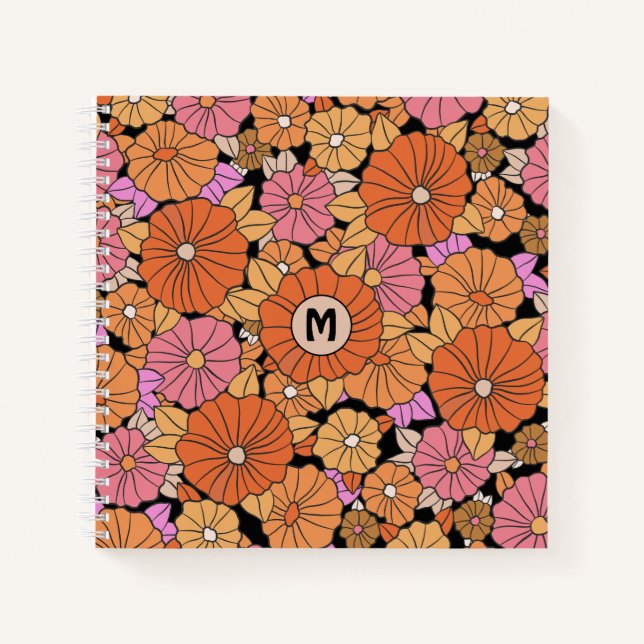 Cuaderno Monograma Groovy de la era Hippie Flower Power de  (Anverso)