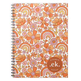 Cuaderno Monograma Groovy Retro Naranja Florals