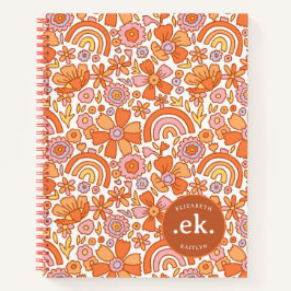 Cuaderno Monograma Groovy Retro Naranja Florals