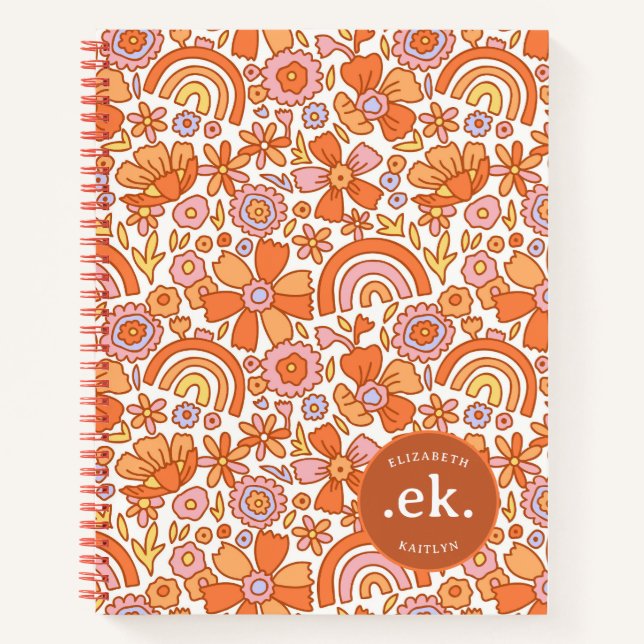 Cuaderno Monograma Groovy Retro Naranja Florals (Anverso)