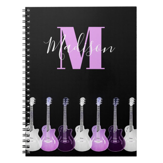 Cuaderno Monograma Guitarra acústica ilustracion rosa (Frente)