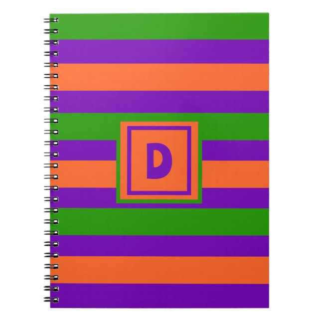 Cuaderno Monograma Halloween Naranja púrpura y verde (Frente)
