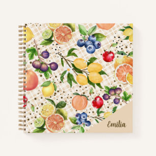Cuaderno Monograma hermoso cítrico y frutas Naranja Marrón