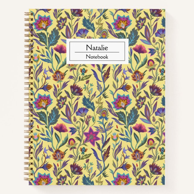 Cuaderno Monograma Hermoso patrón de flor femenina Amarillo (Anverso)