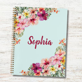 Cuaderno Monograma Hibiscus Pink Flores Tropicales Florales