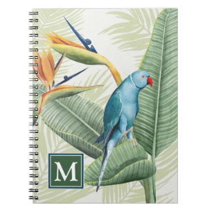 Cuaderno Monograma  Hojas de palma con pájaro azul
