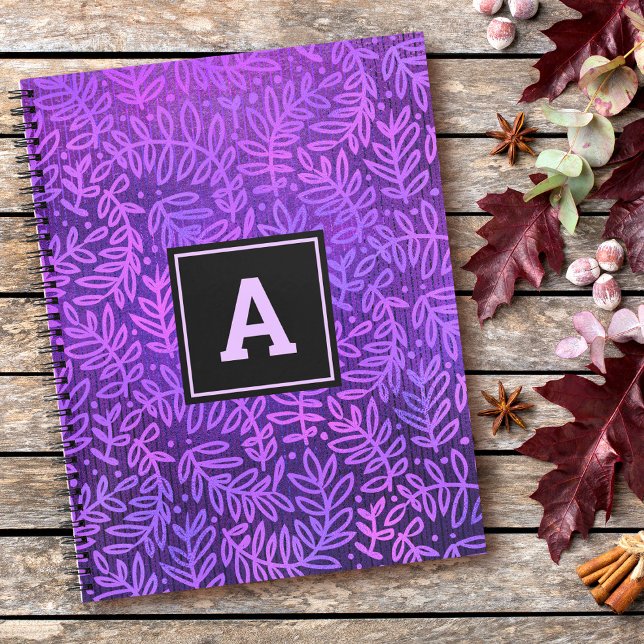 Cuaderno Monograma hojas foliculares modernas patrón púrpur (Subido por el creador)