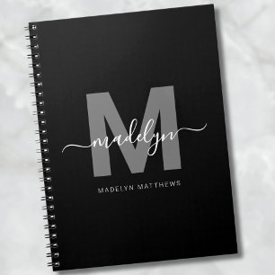 Cuaderno Monograma Inicial Blanco Negro Profesional