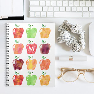 Cuaderno monograma inicial de Apple de color de ag