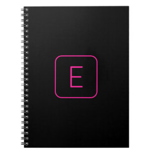 Cuaderno Monograma Inicial de Estilo Moderno Rosa y Negro