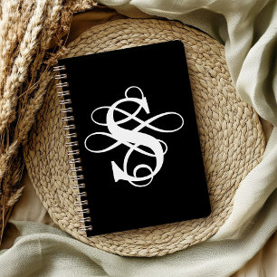 Cuaderno Monograma inicial de floración en blanco y negro