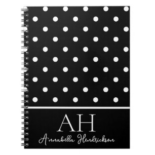 Cuaderno Monograma inicial de lunares en blanco y negro