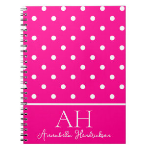 Cuaderno Monograma inicial de lunares rosa neón caliente
