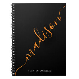 Cuaderno Monograma inicial de nombre de Naranja negro moder