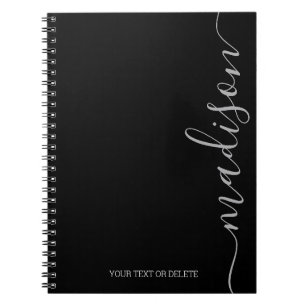 Cuaderno Monograma inicial de nombre gris negro moderno