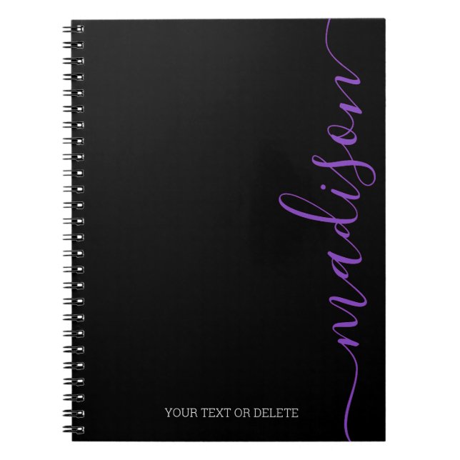 Cuaderno Monograma inicial de nombre negro morado moderno (Frente)