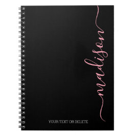 Cuaderno Monograma inicial de nombre rosado negro moderno