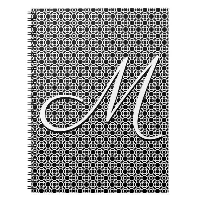Cuaderno Monograma inicial geométrico blanco y negro (Frente)