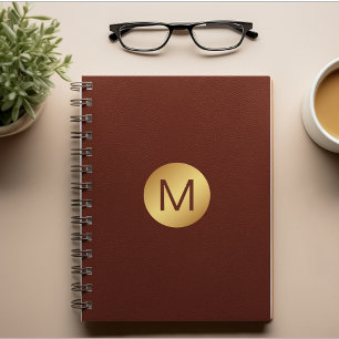 Cuaderno Monograma inicial l Cuero rojo clásico y oro
