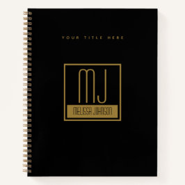 Cuaderno Monograma inicial moderno negro y oro