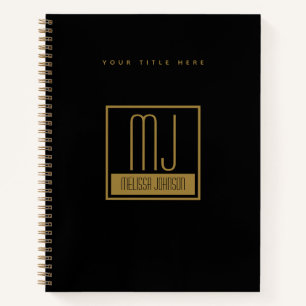 Cuaderno Monograma inicial moderno negro y oro