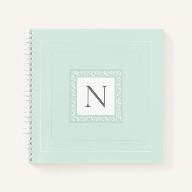 Cuaderno monograma inicial para damasco verde Past (Anverso)