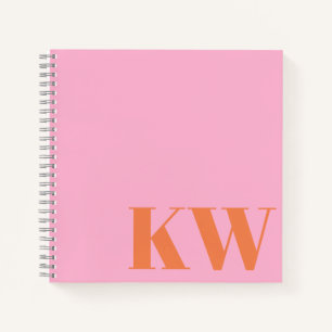 Cuaderno Monograma inicial personalizado de rosa naranja mo