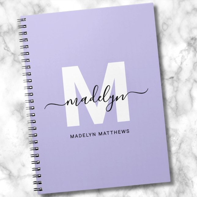 Cuaderno Monograma Inicial Personalizado Morado (Personalized Purple Initial Monogram notebook)