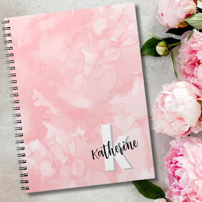 Cuaderno Monograma Inicial Rosa Moderno (Modern Pink Watercolor Initial Monogram notebook)