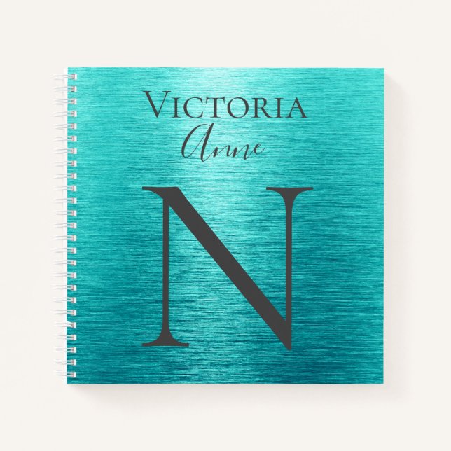 Cuaderno Monograma Iniciales Nombre Turquesa Personalizado (Anverso)
