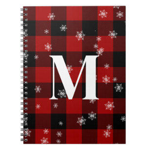 Cuaderno Monograma Invierno Inicial de Plata Roja y Copos d