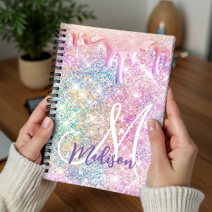 Cuaderno Monograma irisado de unicornio rosa con brillo fal