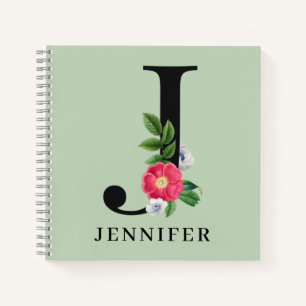 Cuaderno Monograma J de alfabeto floral personalizado