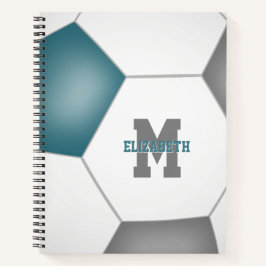 Cuaderno monograma jugador de fútbol gris verde azulado