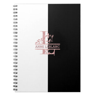 Cuaderno Monograma L Rosa moderno Personalizado dividido en