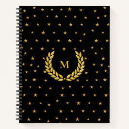 Cuaderno Monograma, Laurel y estrellas doradas en negro