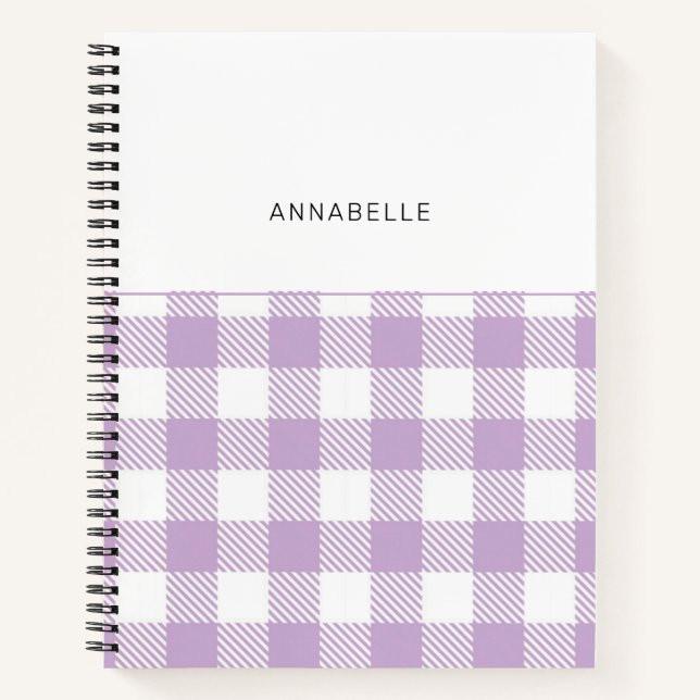 Cuaderno Monograma Lavender Gingham Girly Elegant Notebook (Anverso)