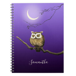 Cuaderno Monograma Lechuza Noche Luna Azul Oscuro Pequeño P