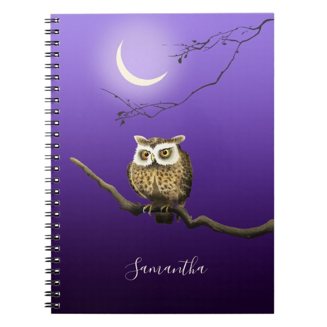 Cuaderno Monograma Lechuza Noche Luna Azul Oscuro Pequeño P (Frente)