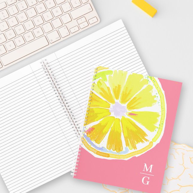 Cuaderno Monograma Lemon Watercolor rosa moderno (Subido por el creador)