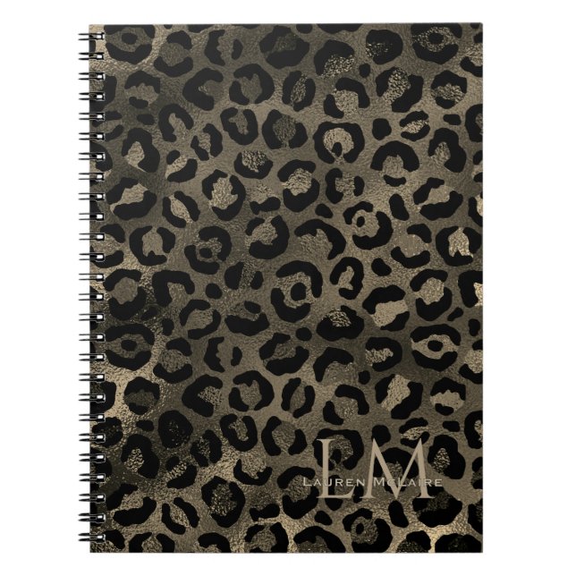 Cuaderno Monograma Leopardo Marrón Dorado Elegante (Frente)