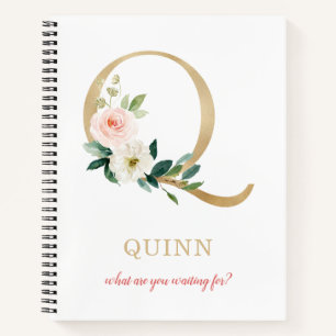 Cuaderno Monograma Letra Q en Oro Máxima floral o cita