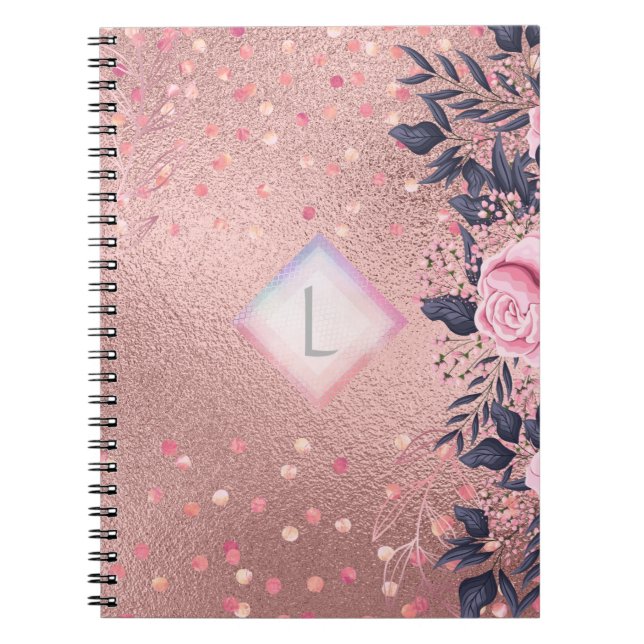 Cuaderno Monograma Lilibet Rosado Floral digno de una Princ (Frente)