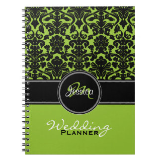 Cuaderno Monograma Lime Blanco Negro Damask Planner