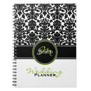 Cuaderno Monograma Lime Blanco Negro Damask Planner