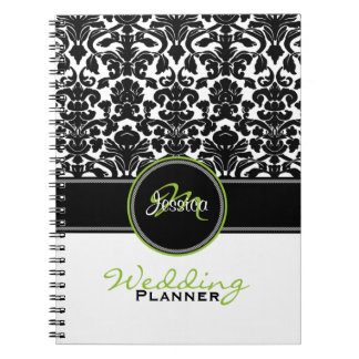 Cuaderno Monograma Lime Blanco Negro Damask Planner