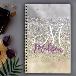 Cuaderno Monograma lindo de estrellas brillantes de plata y