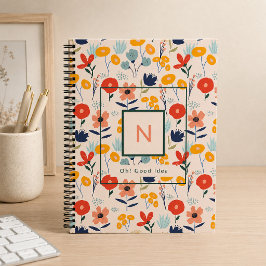 Cuaderno Monograma lindo patrón floral rosa rubor