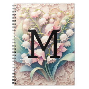 Cuaderno Monograma lirios blancos de encaje de las flores d