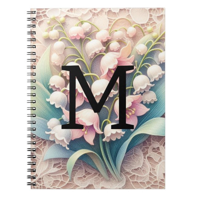 Cuaderno Monograma lirios blancos de encaje de las flores d (Frente)
